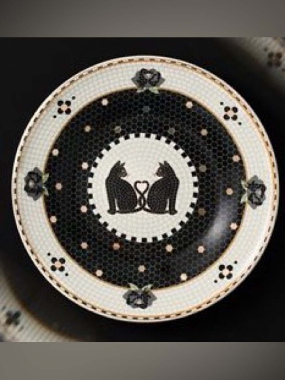 Black Cat Bistro Tile Stoneware Halloween Dessert Plate from Anthropologie